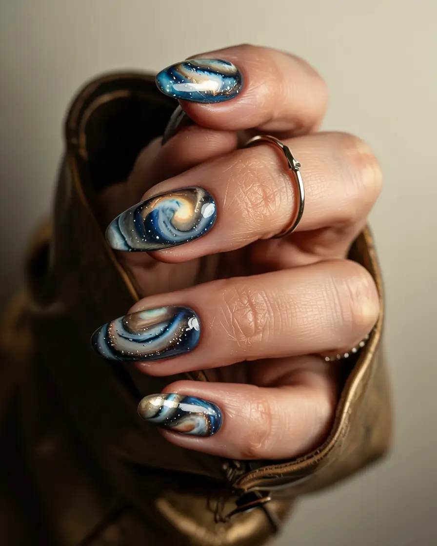 fall inspo nails ideas 2025 Galaxy Swirl Illusion