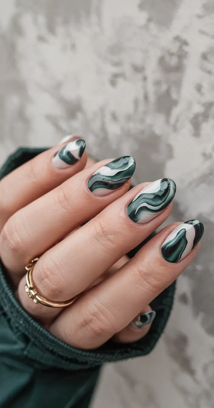 fall inspo nails ideas 2025 Marble Forest Waves