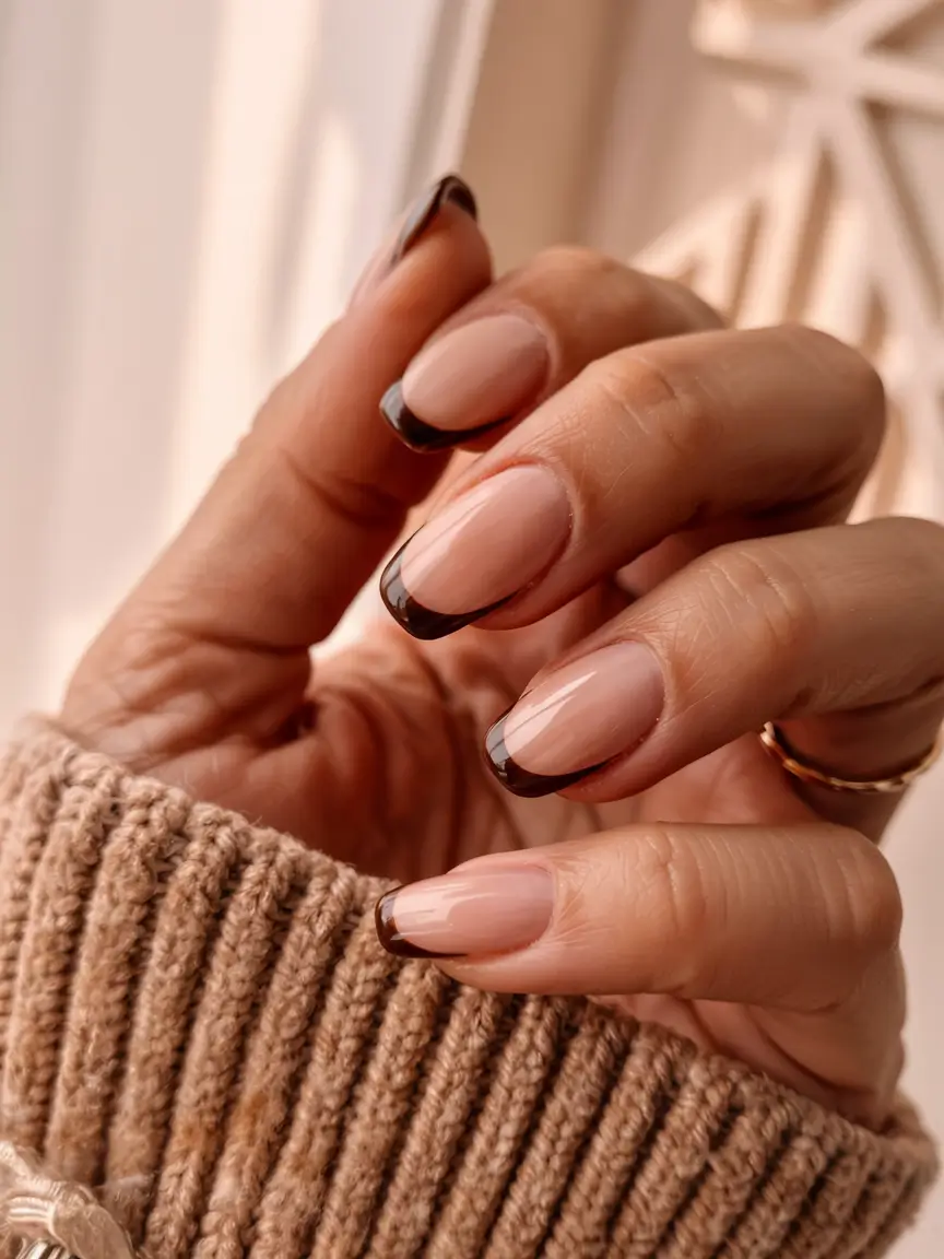 fall inspo nails ideas 2025 Chocolate-Tipped French