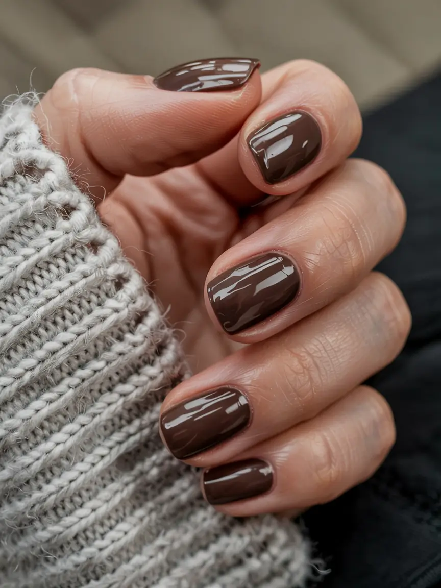 fall inspo nails ideas 2025 Cozy Cocoa Shorties