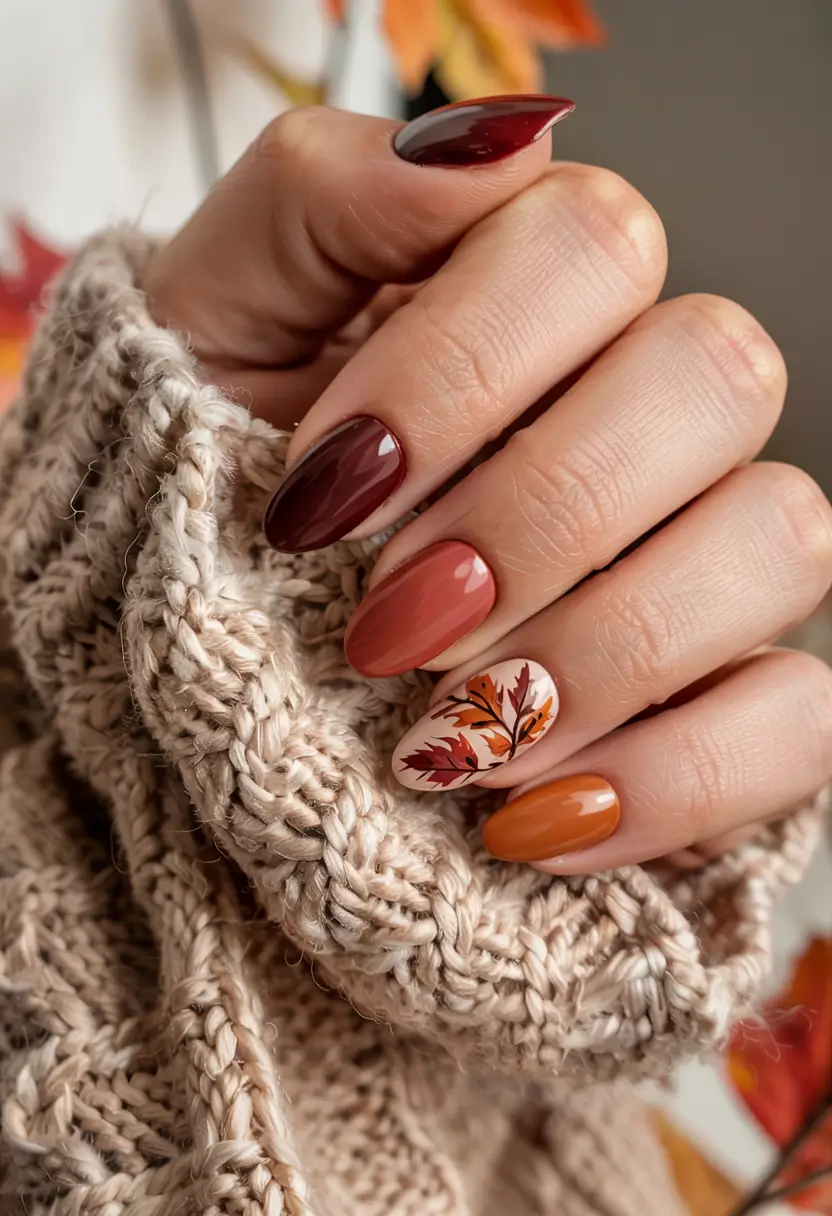 fall inspo nails ideas 2025 Falling Leaves Gradient