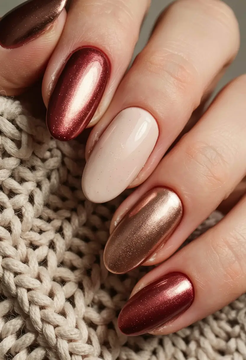 fall manicure 2025 Metallic Harvest Glow