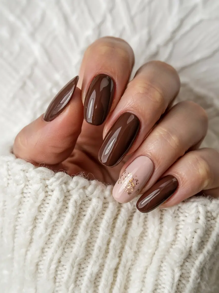fall manicure 2025 Mocha & Champagne Accent