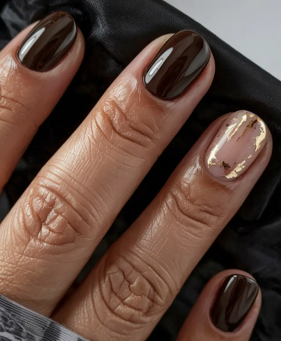 fall manicure 2025 Espresso with Gilded Accent