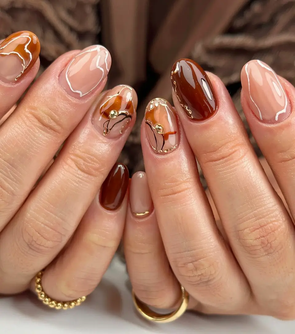fall manicure 2025 Amber Marble Luxe