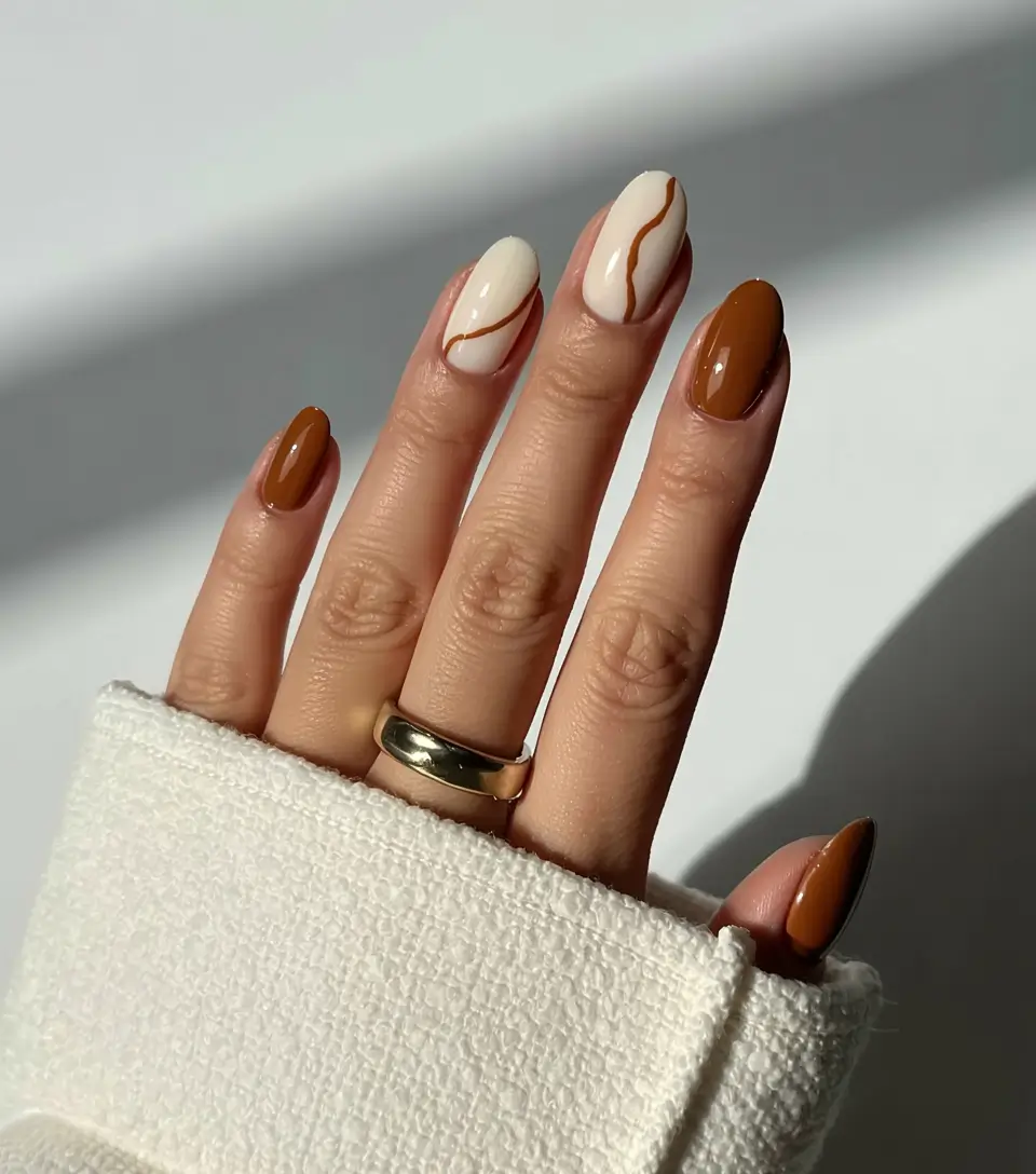fall manicure 2025 Minimal Mocha Lines
