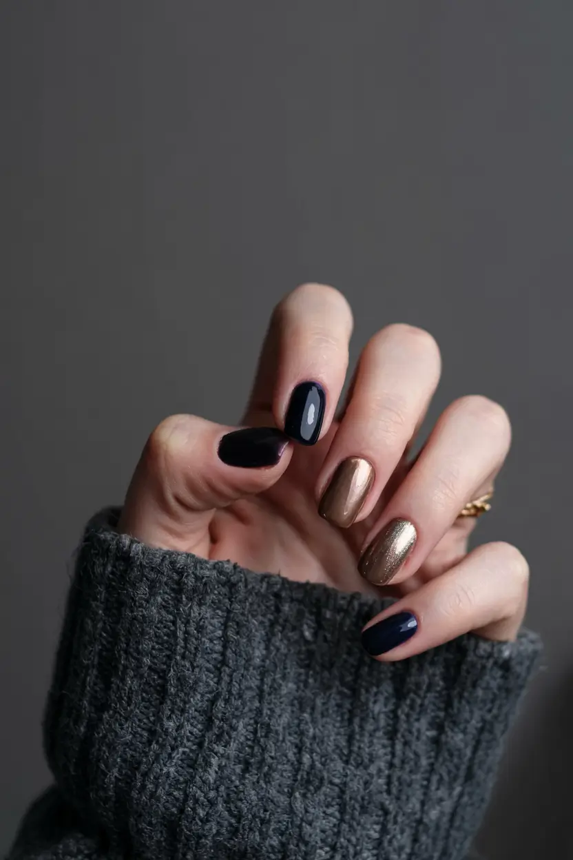 fall manicure 2025 Midnight & Bronze Contrast