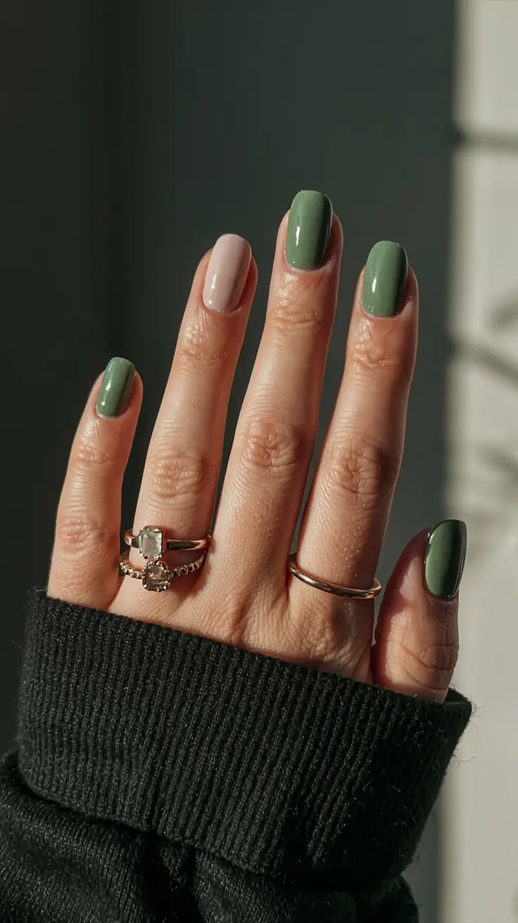 fall manicure 2025 Muted Sage with a Minimalist Twist