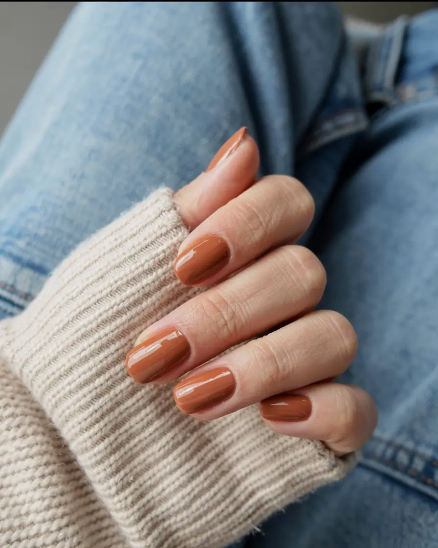 fall manicure 2025 Rustic Caramel Simplicity