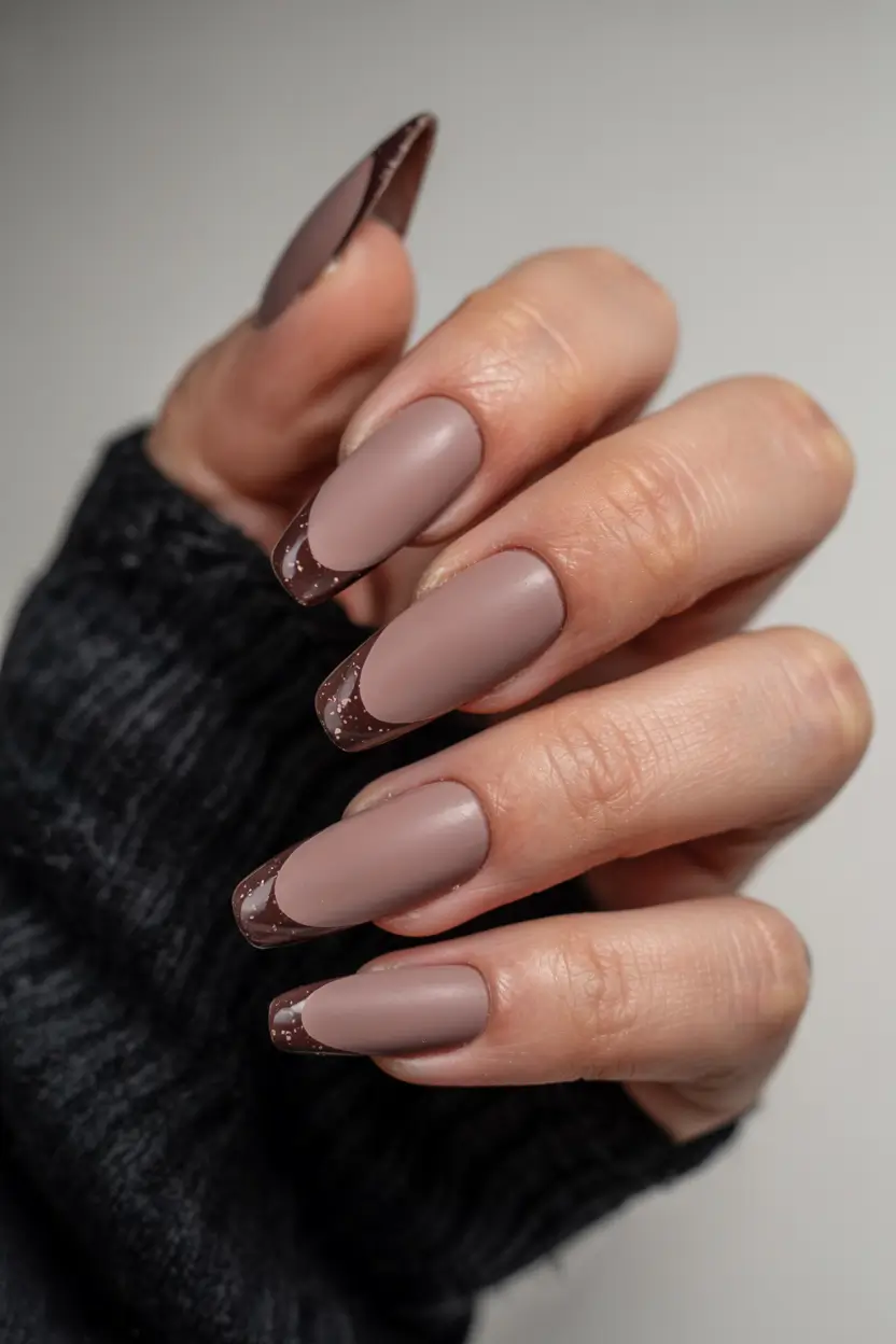 fall matte nails 2025 Mocha-Tipped French Twist