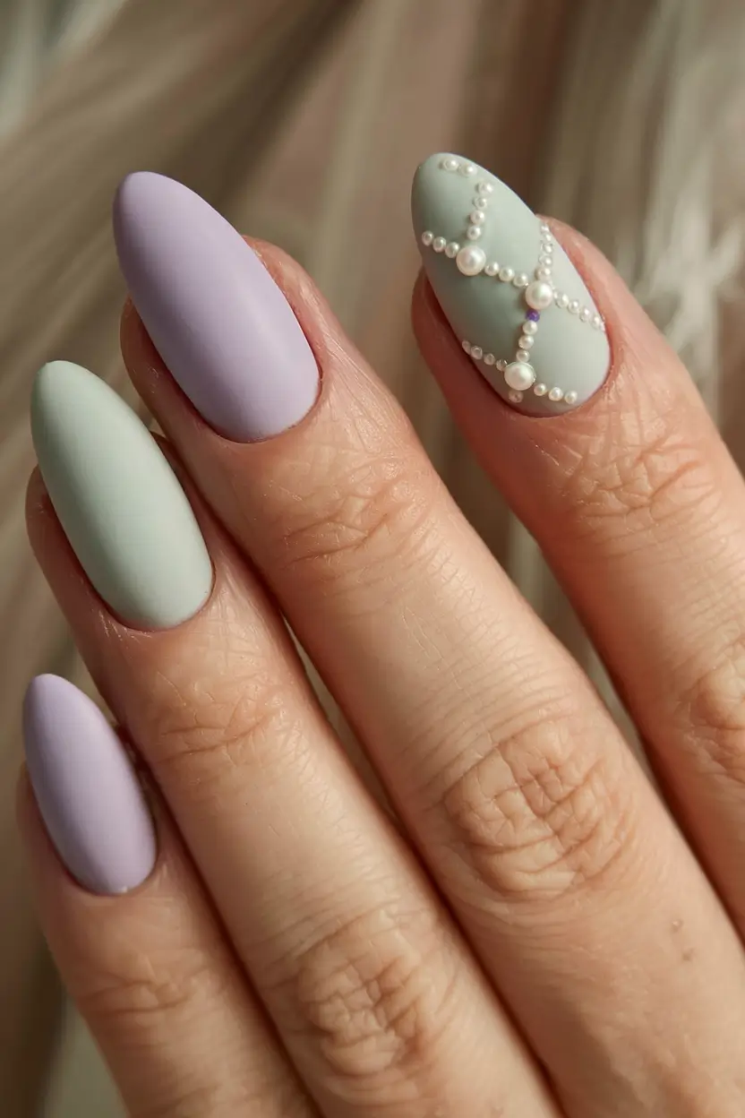fall matte nails 2025 Pearled Pastel Glamour