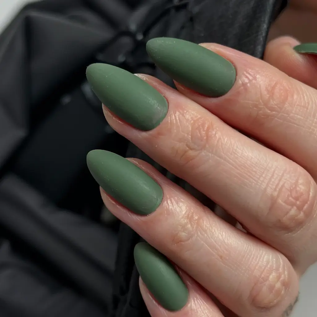 fall matte nails 2025 Olive Green Calm