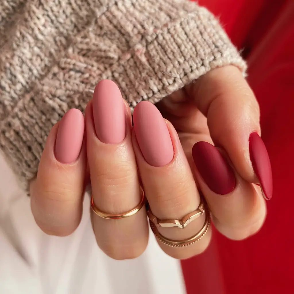 fall matte nails 2025 Two-Tone Romance