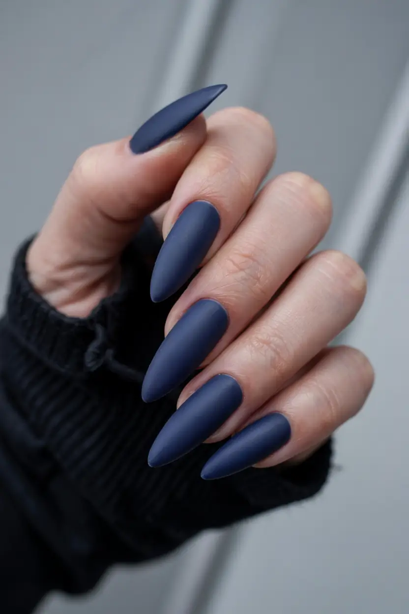 fall matte nails 2025 Stormy Navy Sharpness