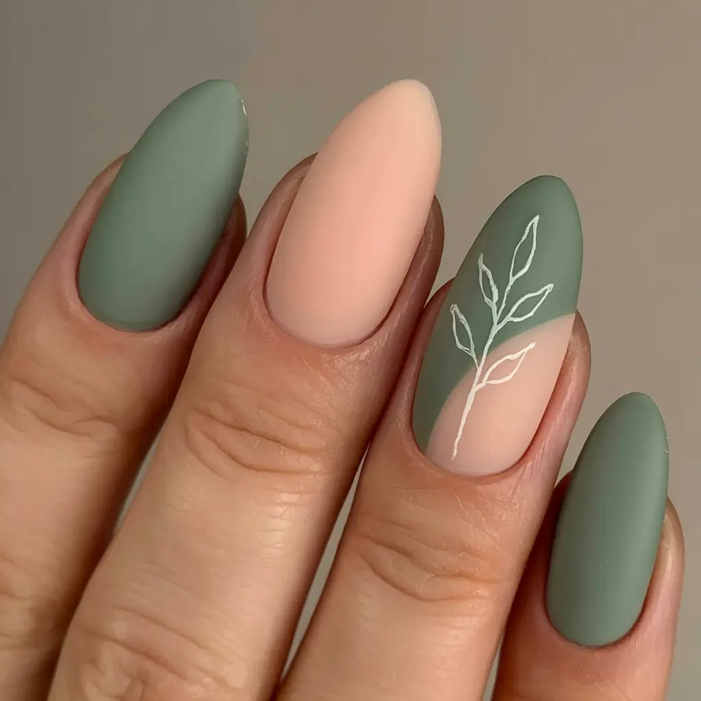 fall matte nails 2025 Sage and Nude Balance