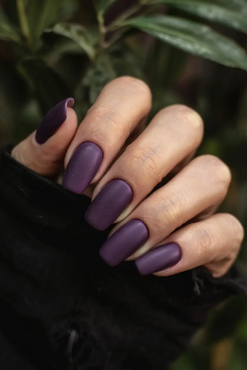 fall matte nails 2025 Plum Velvet Power