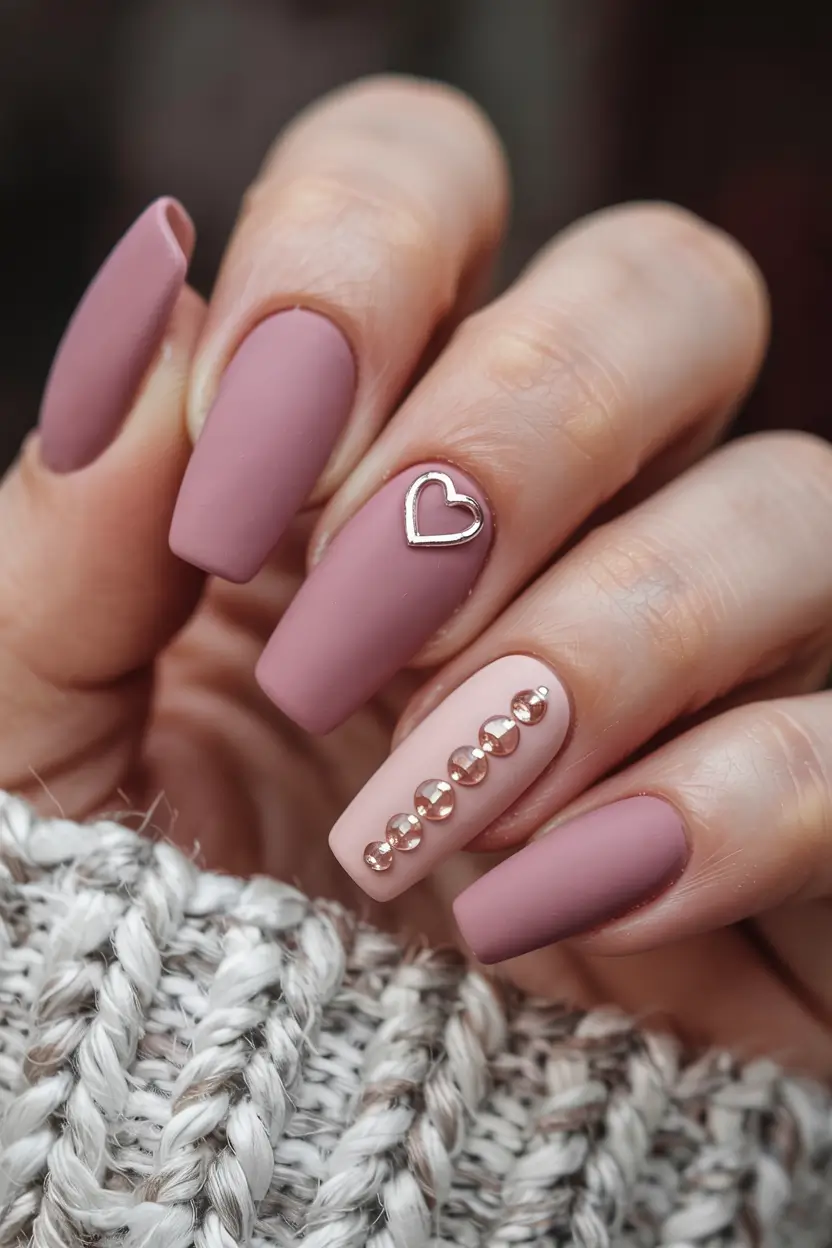 fall matte nails 2025 Rose Quartz with Accents