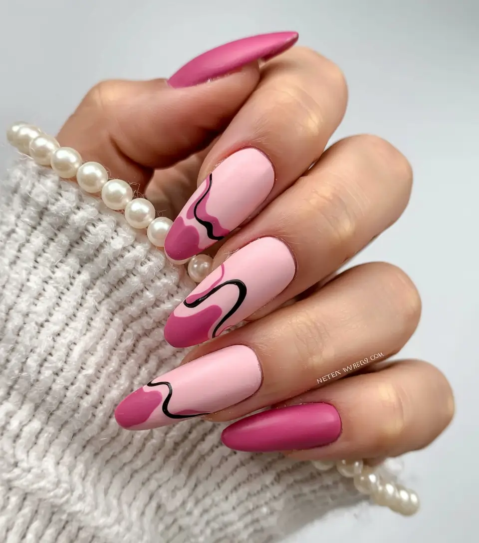 fall matte nails 2025 Pink Swirls in Motion