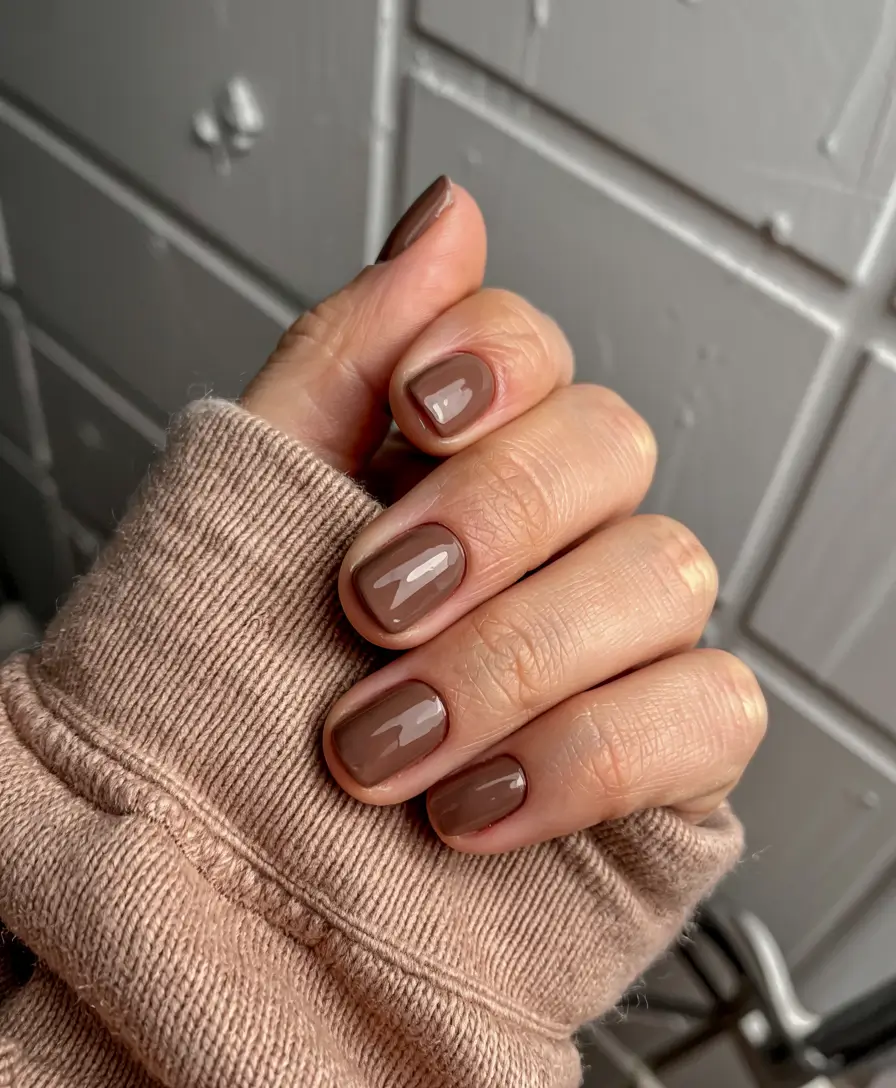 fall nail colors for brown skin 2025 Soft Mocha Simplicity