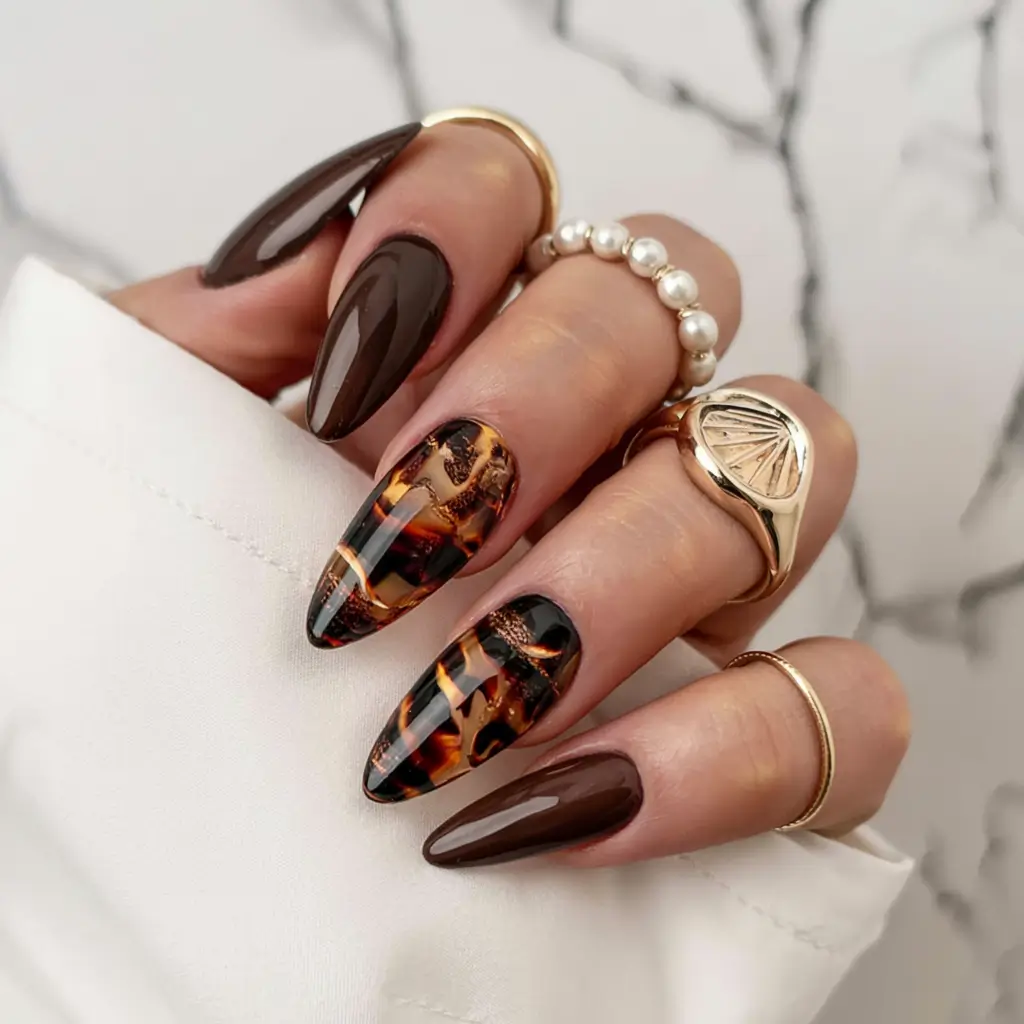 fall nail colors for brown skin 2025 Tortoiseshell Intrigue