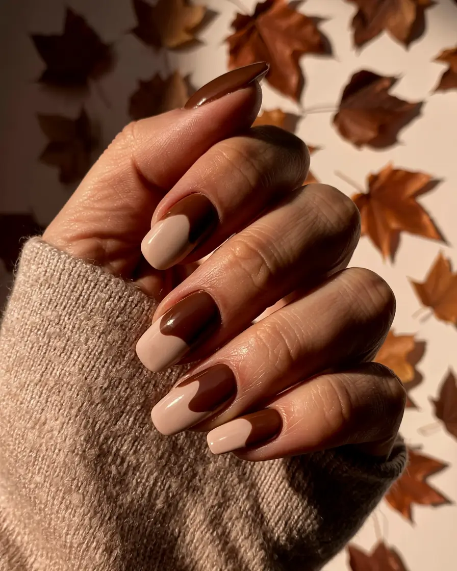 fall nail colors for brown skin 2025 Autumn Mocha Swirls