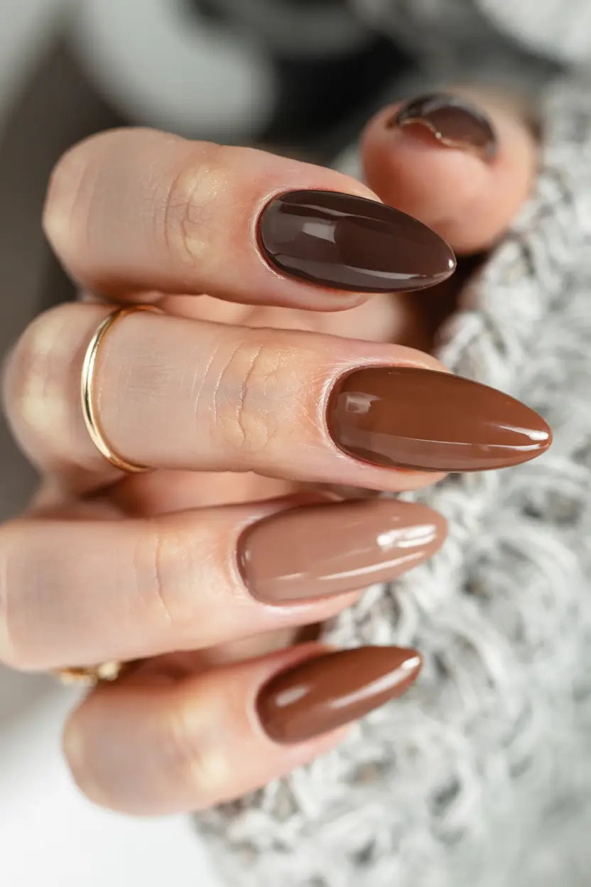 fall nail colors for brown skin 2025 Dual-Toned Chocolate Layers