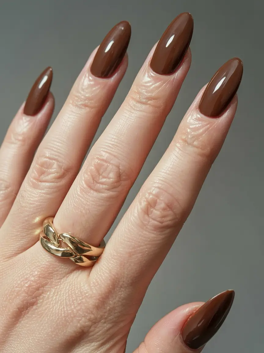 fall nail colors for brown skin 2025 Classic Chocolate Almonds
