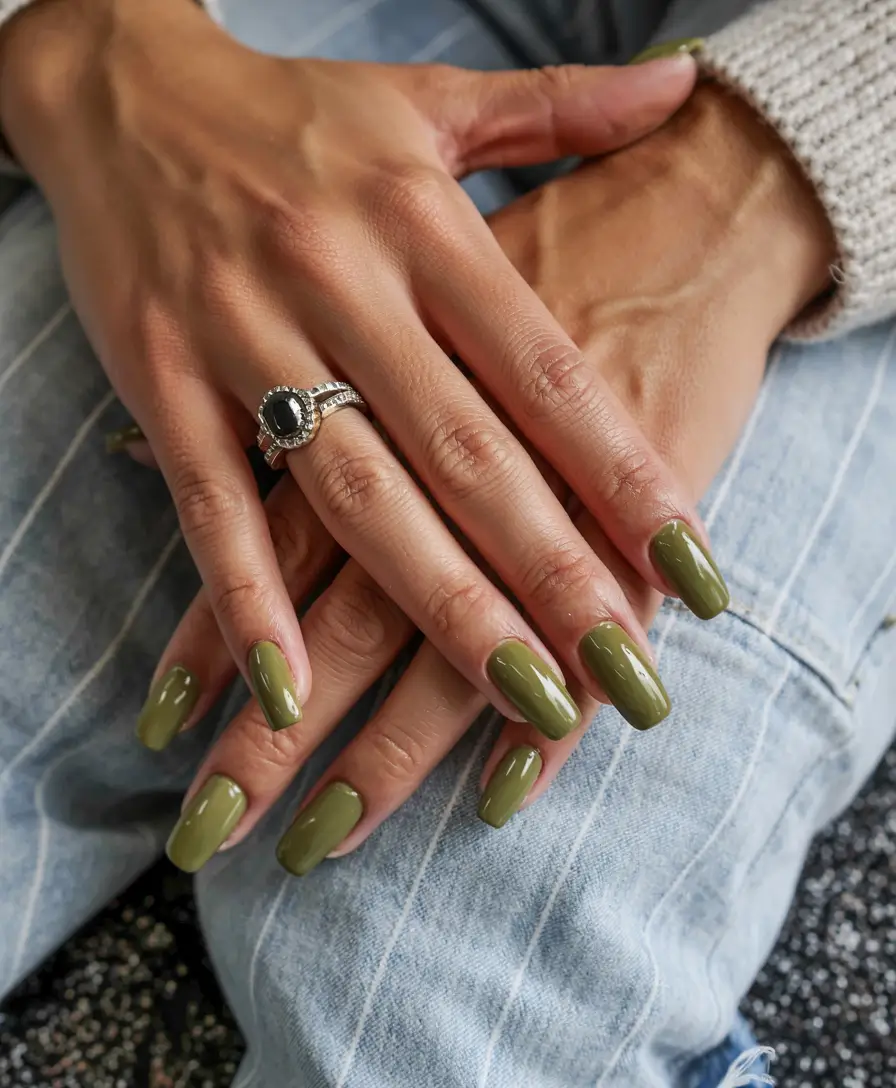 fall nail colors for brown skin 2025 Olive Green Sophistication