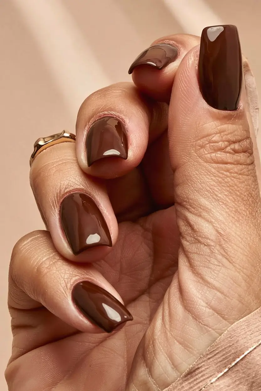 fall nail colors for brown skin 2025 Milk Chocolate Shine