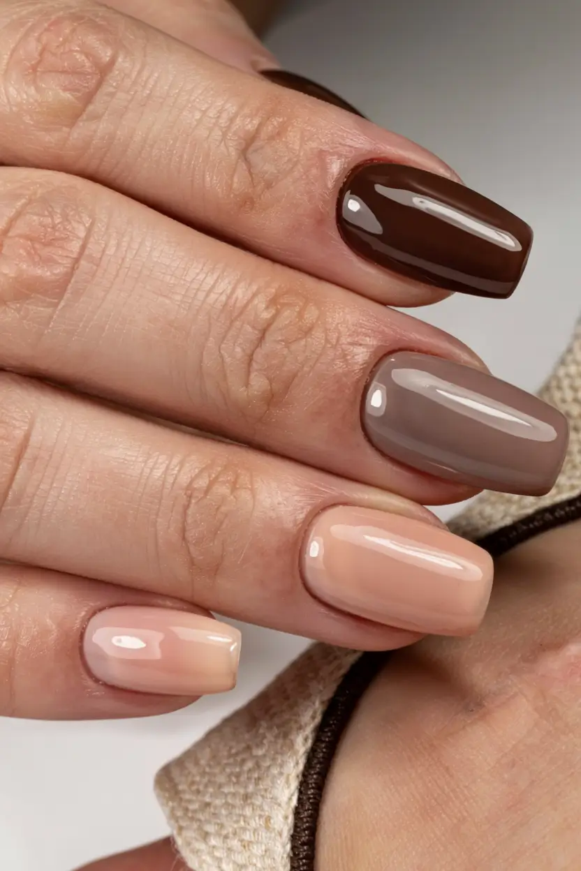 fall nail colors for brown skin 2025 Neutral Gradient Mix