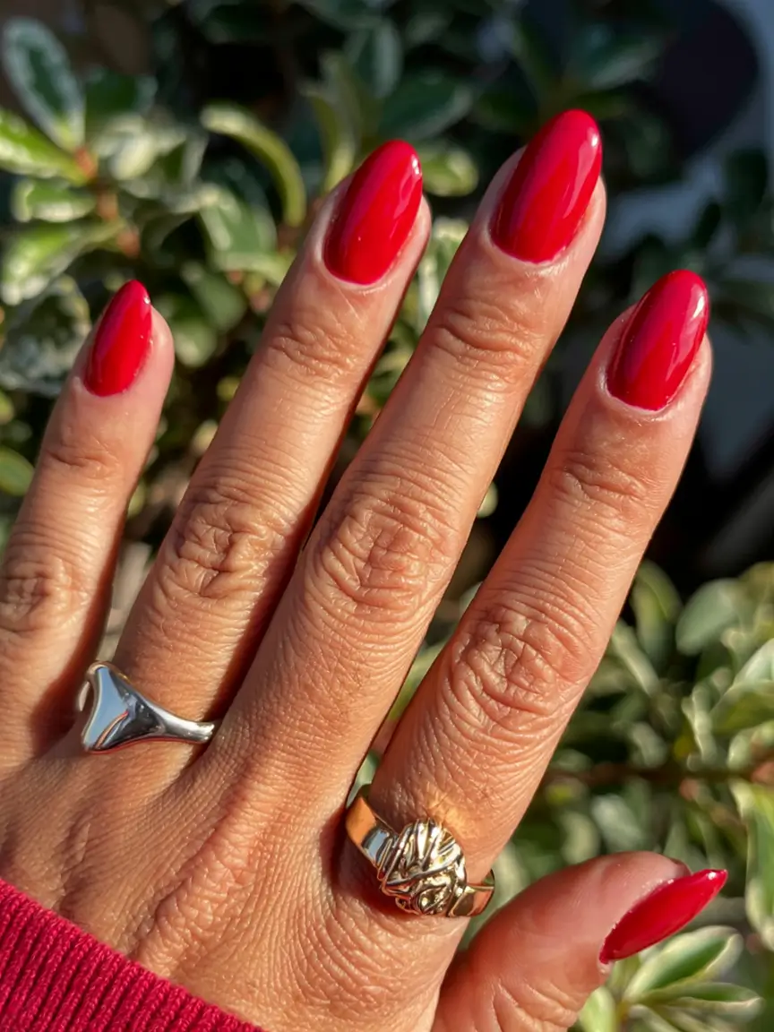 fall nail colors for dark skin 2025 Classic Scarlet Boldness