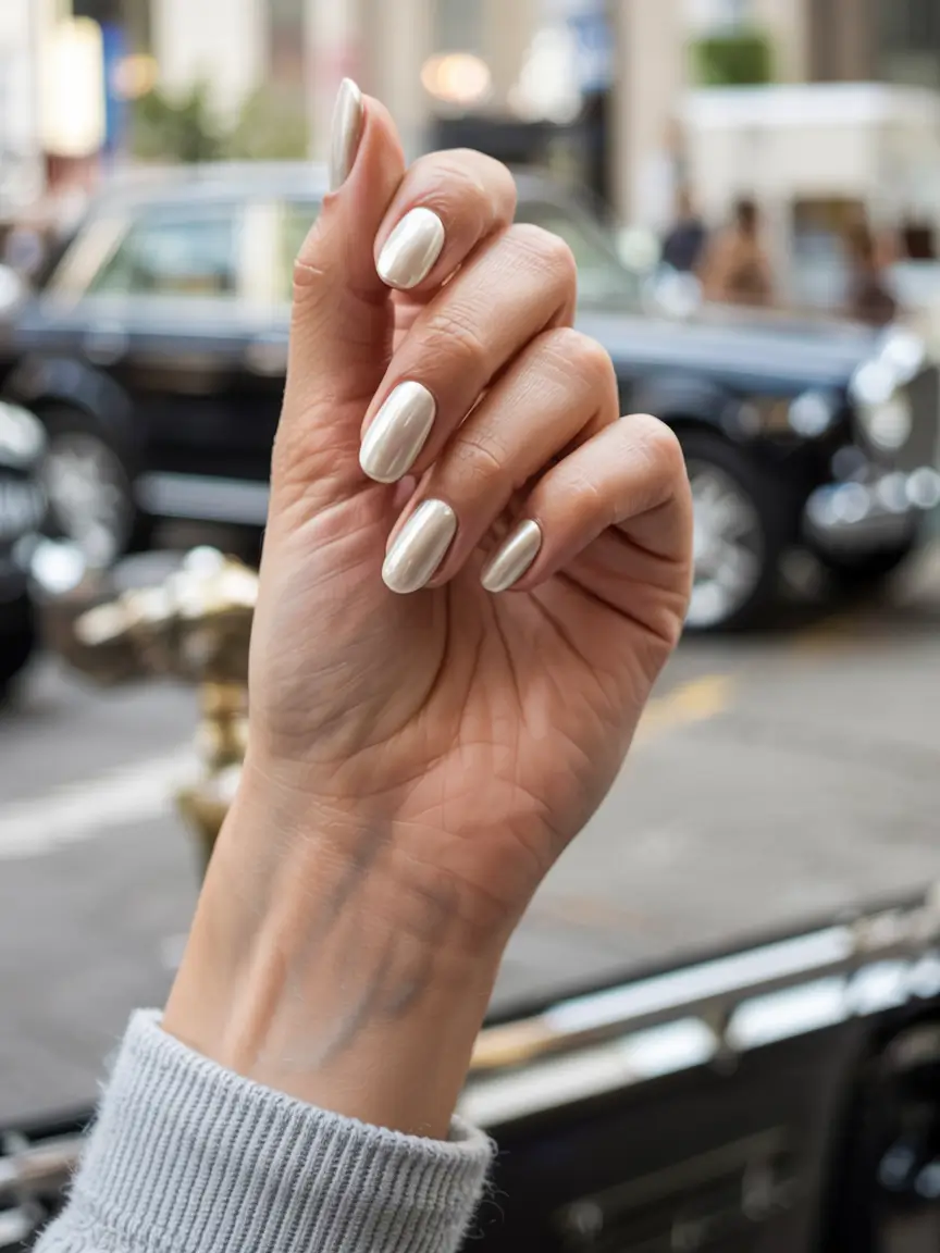 fall nail colors for medium skin 2025 Pearl Chrome Luxe