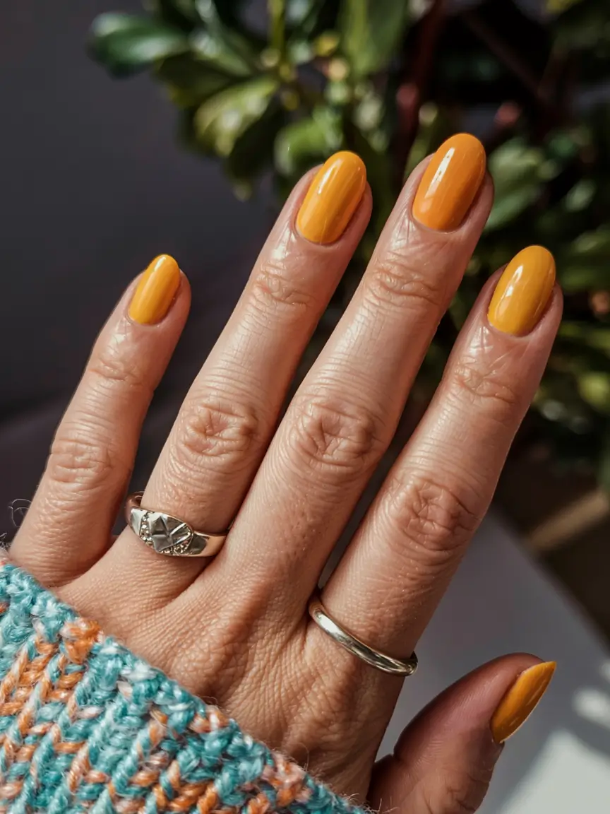 fall nail colors for medium skin 2025 Marigold Glow