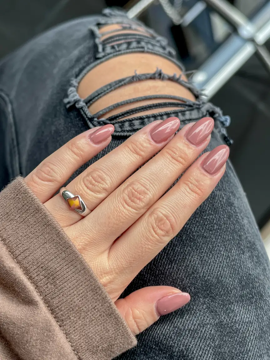 fall nail colors for medium skin 2025 Mauve Latte Almonds