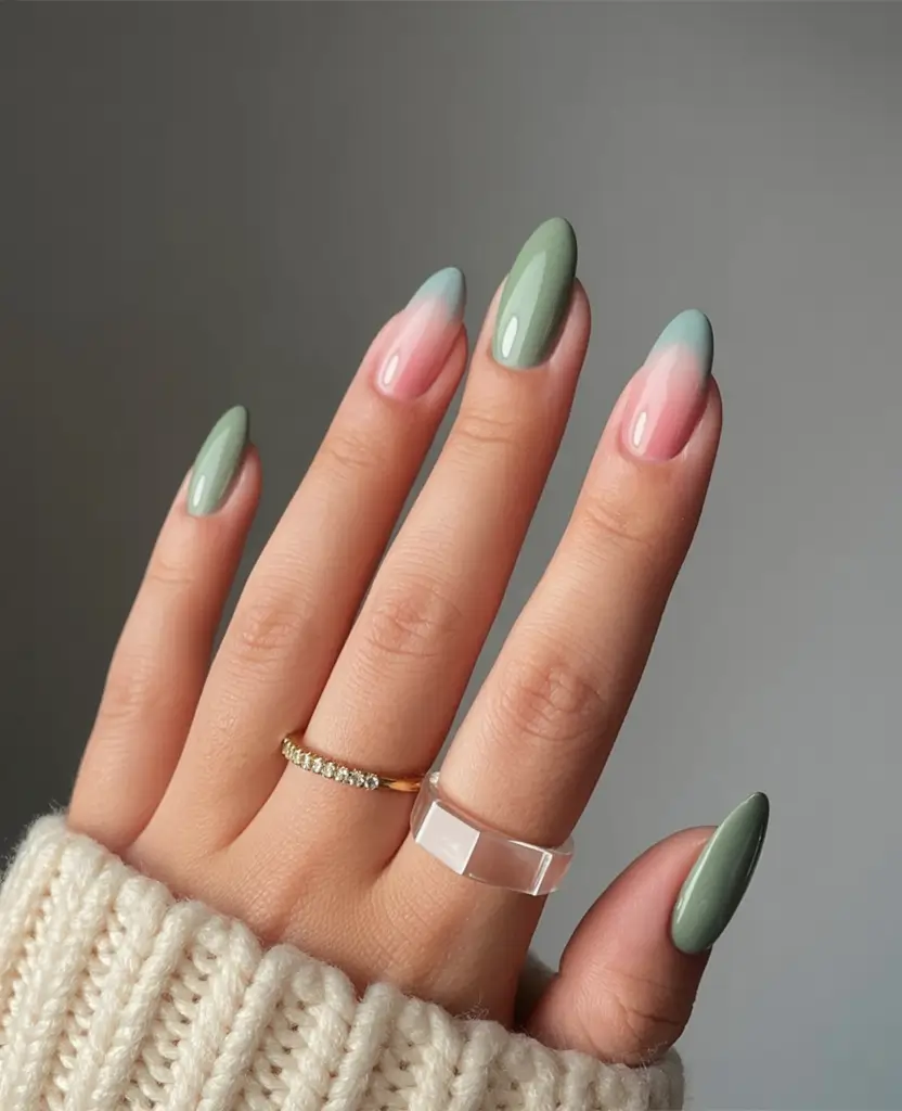 fall nail colors for medium skin 2025 Moss & Mist Ombre