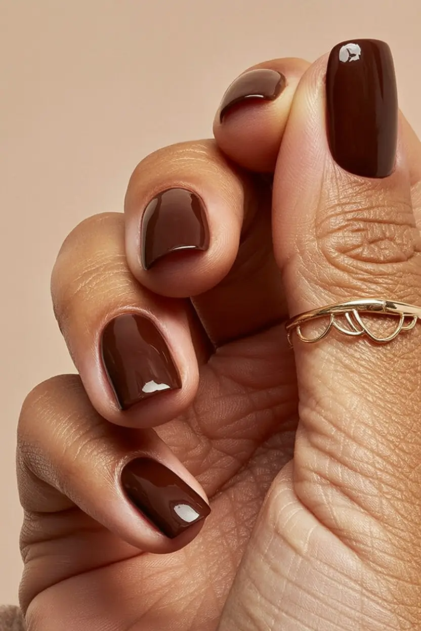 fall nail colors for medium skin 2025 Dark Cocoa Minimalist