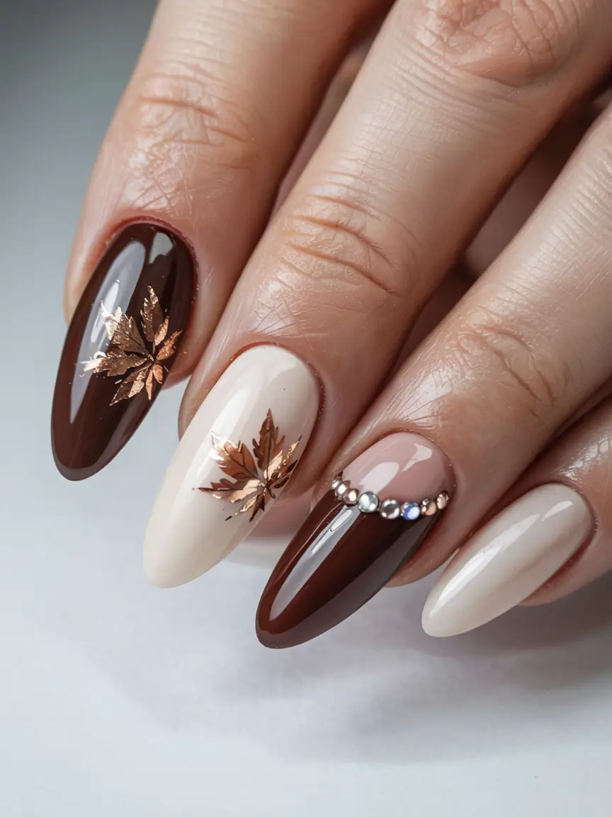 fall nail designs 2025 Maple Elegance in Mocha and Cream