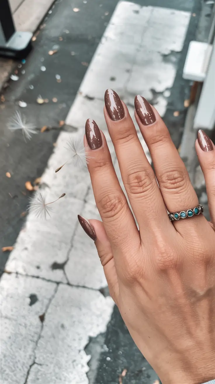 fall nail designs 2025 Glossy Taupe Simplicity