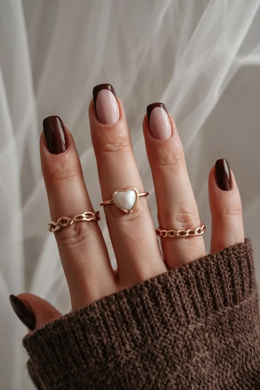 fall nail designs 2025 Chocolate French Tips