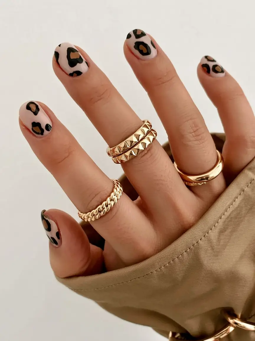 fall nail designs 2025 Soft Beige Leopard Statement