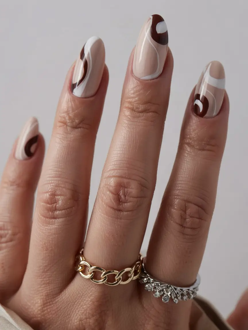 fall nail designs 2025 Minimalist Nude with Coffee-Toned Accents