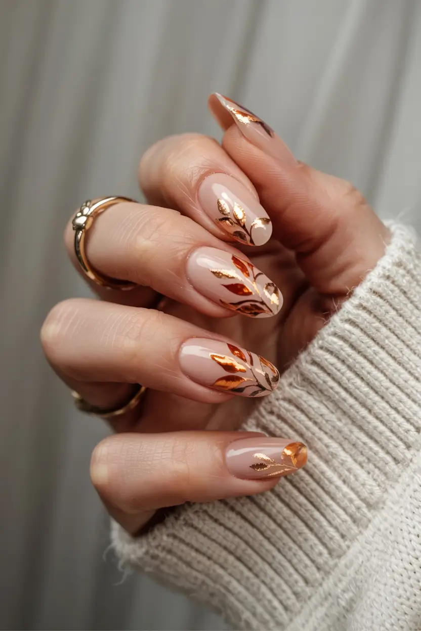 fall nail designs 2025 Golden Leaf Tips