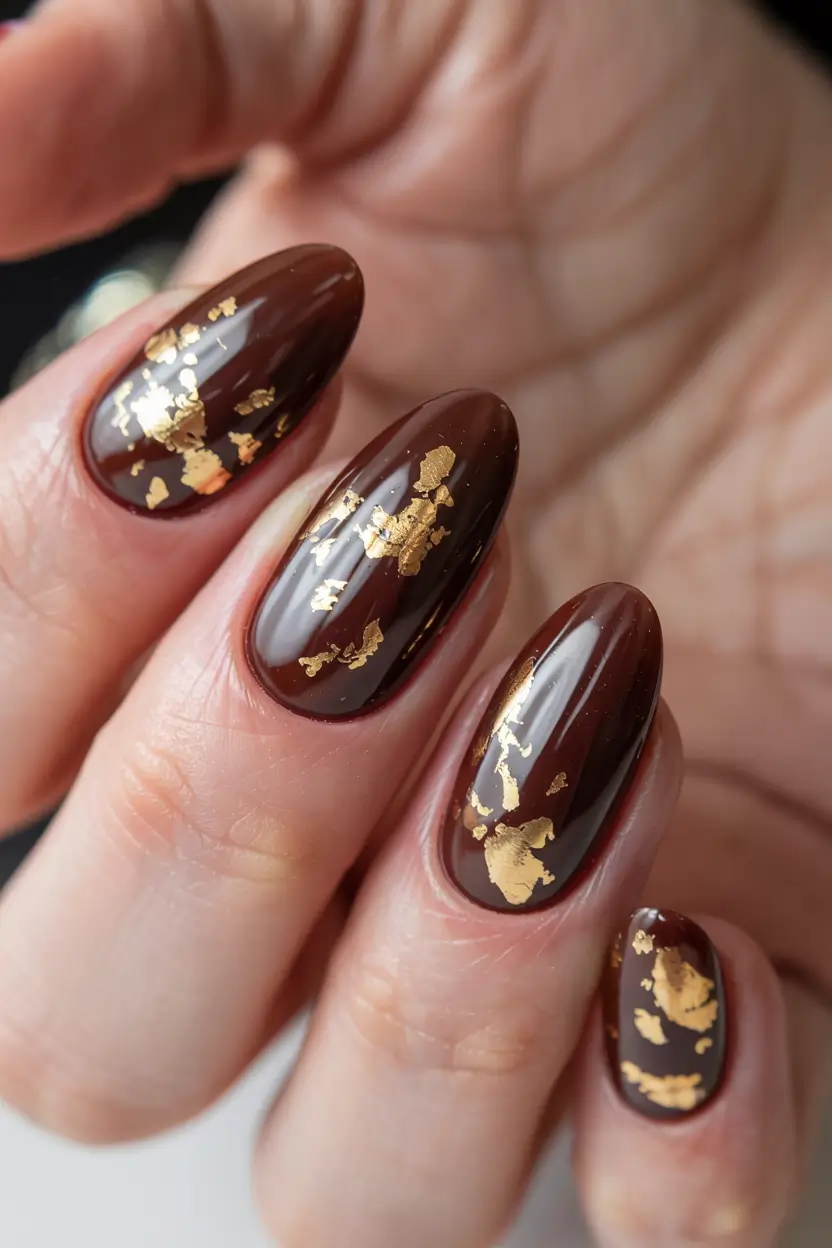 fall nail designs 2025 Golden Specks on Espresso