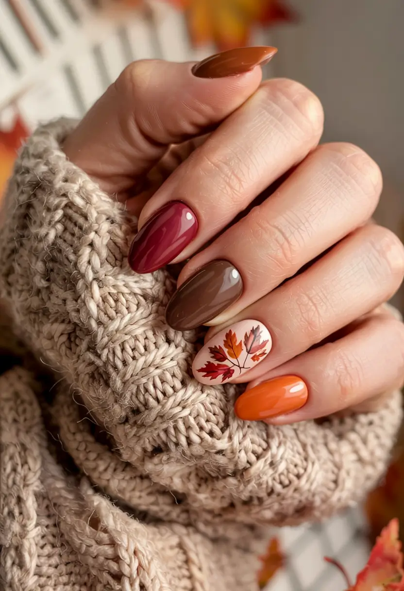 fall nail designs 2025 Autumn Gradient with Maple Detail