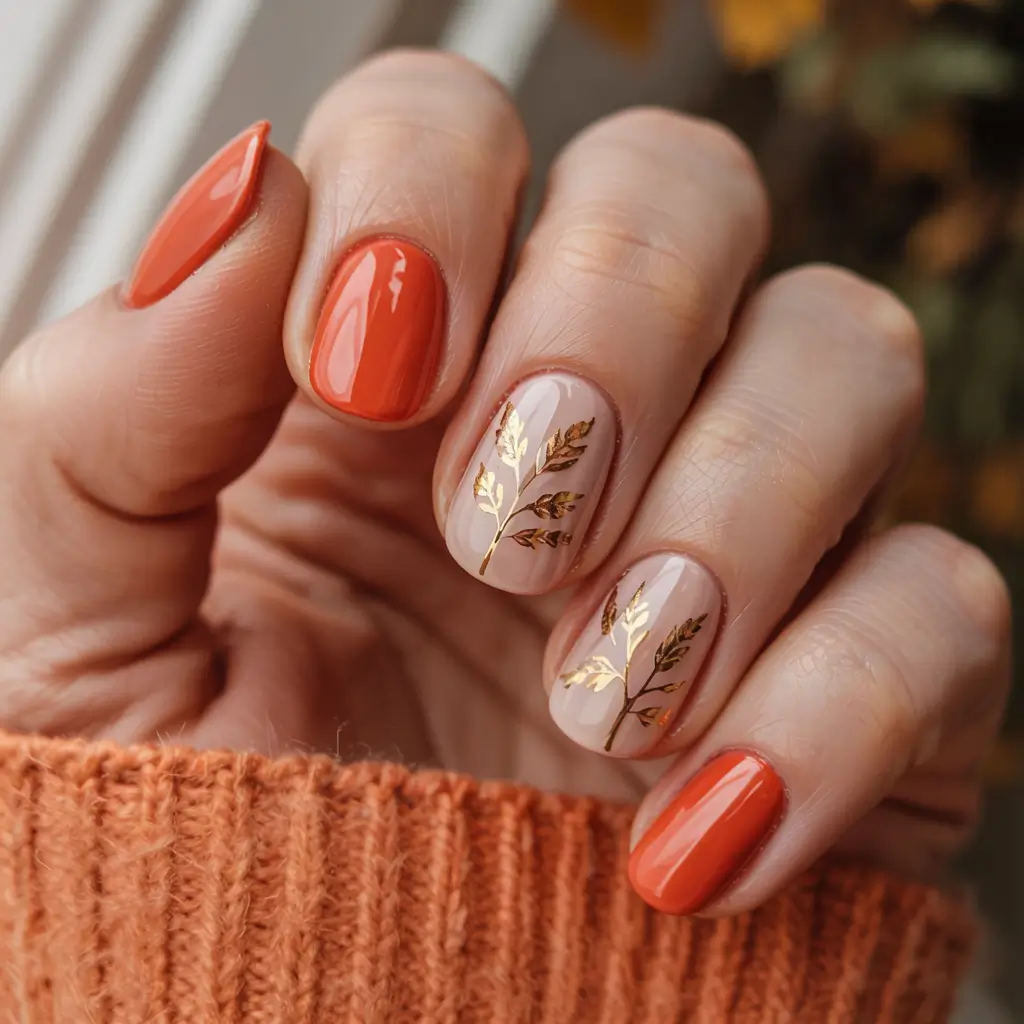fall nail designs 2025 Harvest Gold and Pumpkin