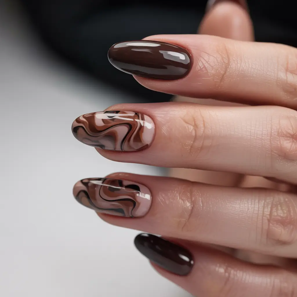fall nails 2025 color trends Mocha Marble Art
