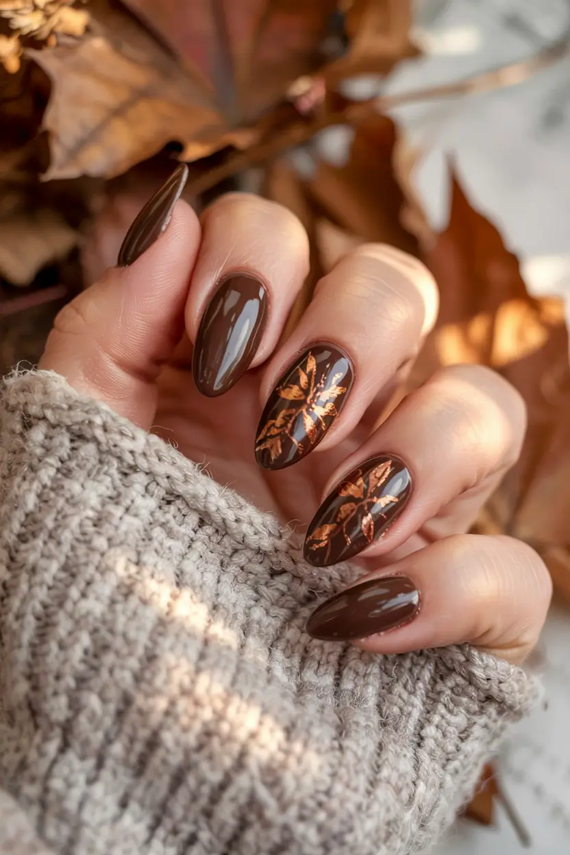 fall nails 2025 color trends Chestnut Leaves Elegance