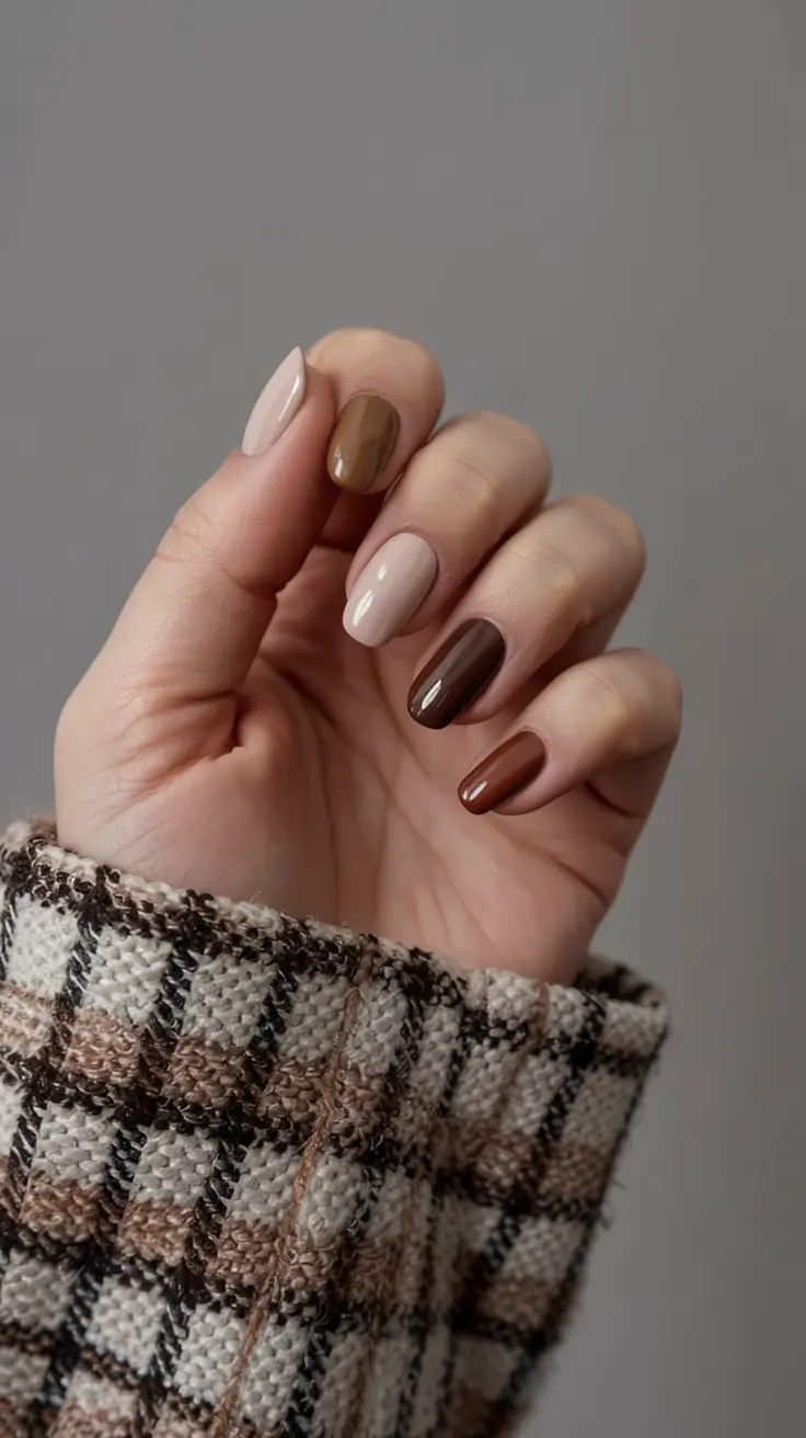 fall nails 2025 color trends Multi-Tone Autumn Browns