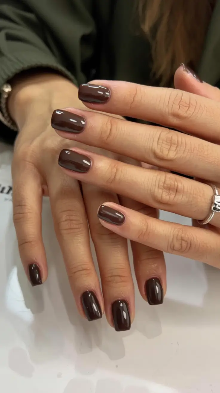 fall nails 2025 color trends Dark Chocolate Squares