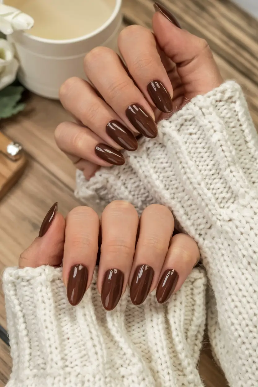 fall nails 2025 color trends Velvety Mocha Almond Elegance